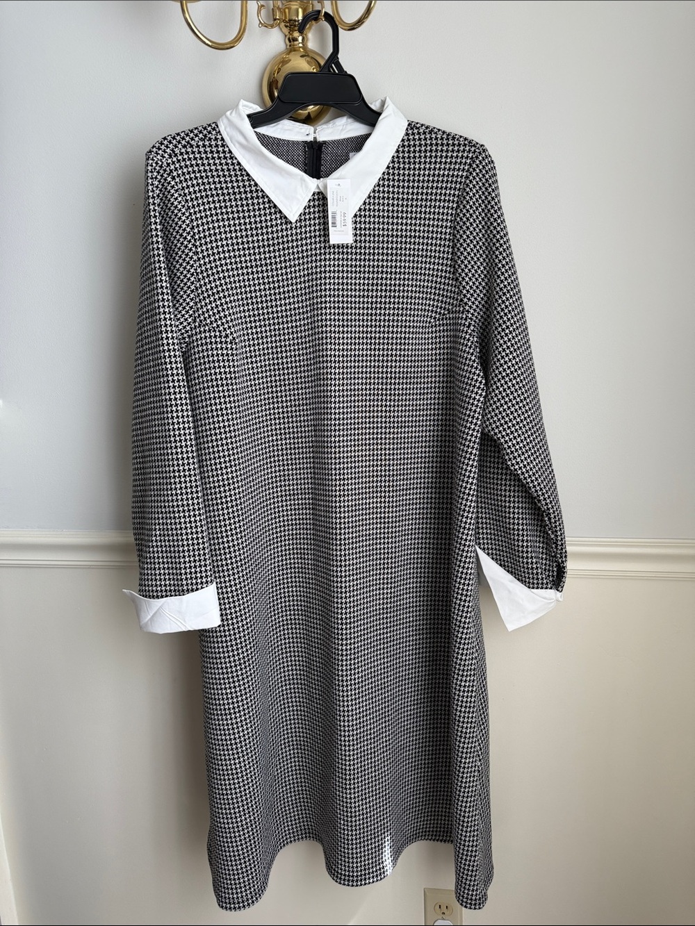 Sweet Salt Classic Black & White Houndstooth Shift Dress with Contrast Collar
